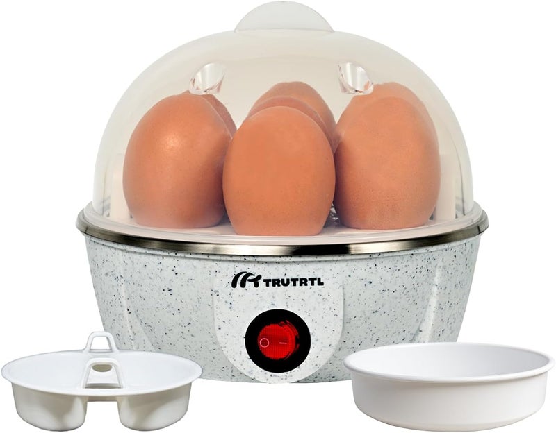 truTRTL Electric Egg Cooker | Boils upto 7 eggs | Poacher | Omelet maker | Vegetable steamer, dumpling & More | Marble - Image 1
